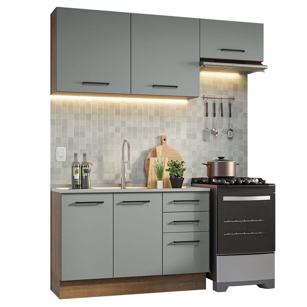 Armário de  Cozinha Compacta 180cm Rustic/Cinza Agata Madesa 09