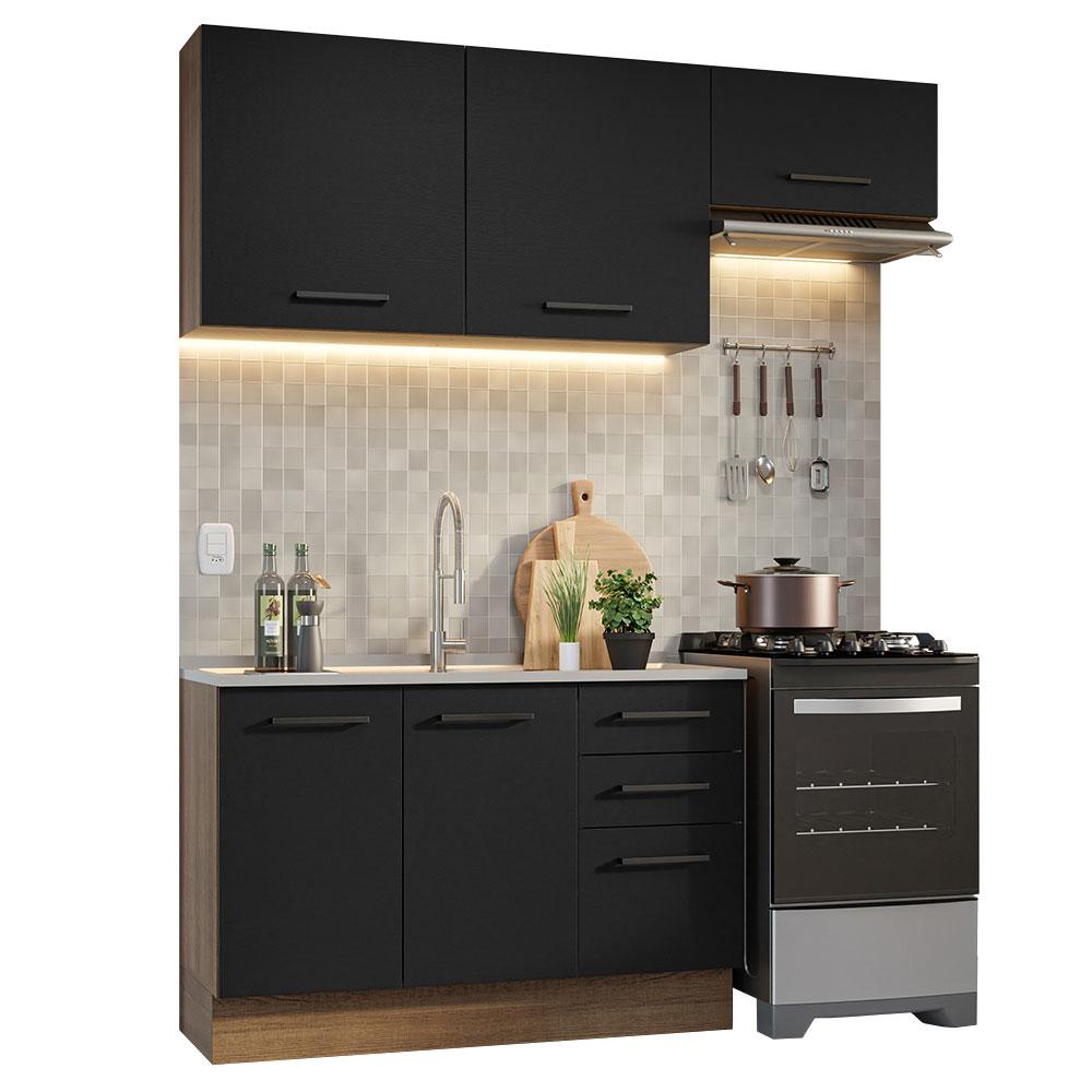 Armário de  Cozinha Compacta 180cm Rustic/Preto Agata Madesa 09