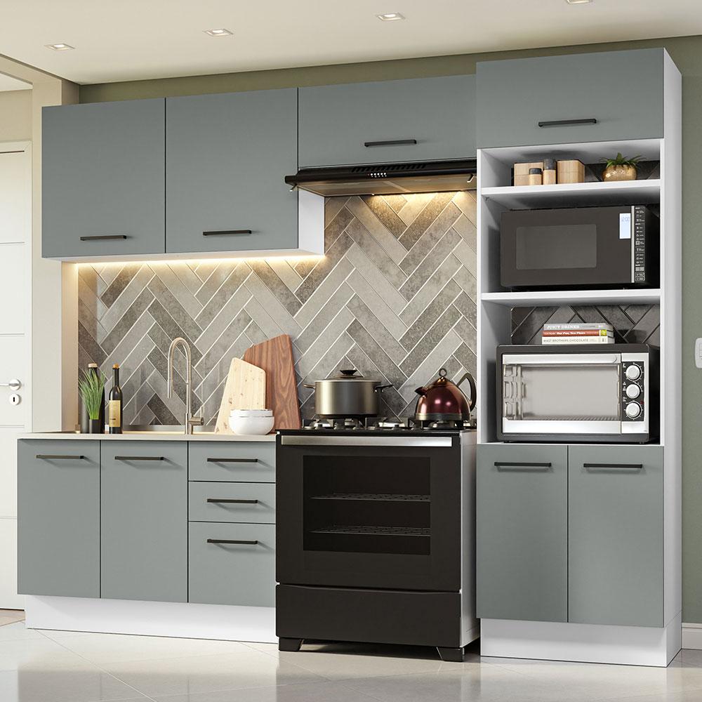 Armário de  Cozinha Completa 270cm Branco/Cinza Agata Madesa 08