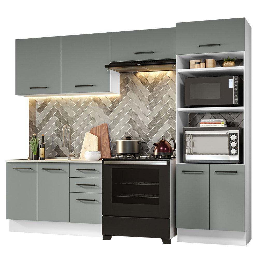Armário de  Cozinha Completa 270cm Branco/Cinza Agata Madesa 08