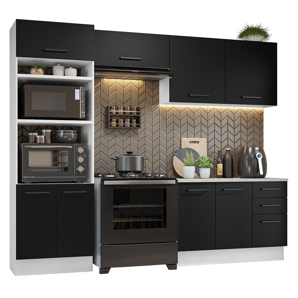Armário de  Cozinha Completa 270cm Branco/Preto Agata Madesa 07