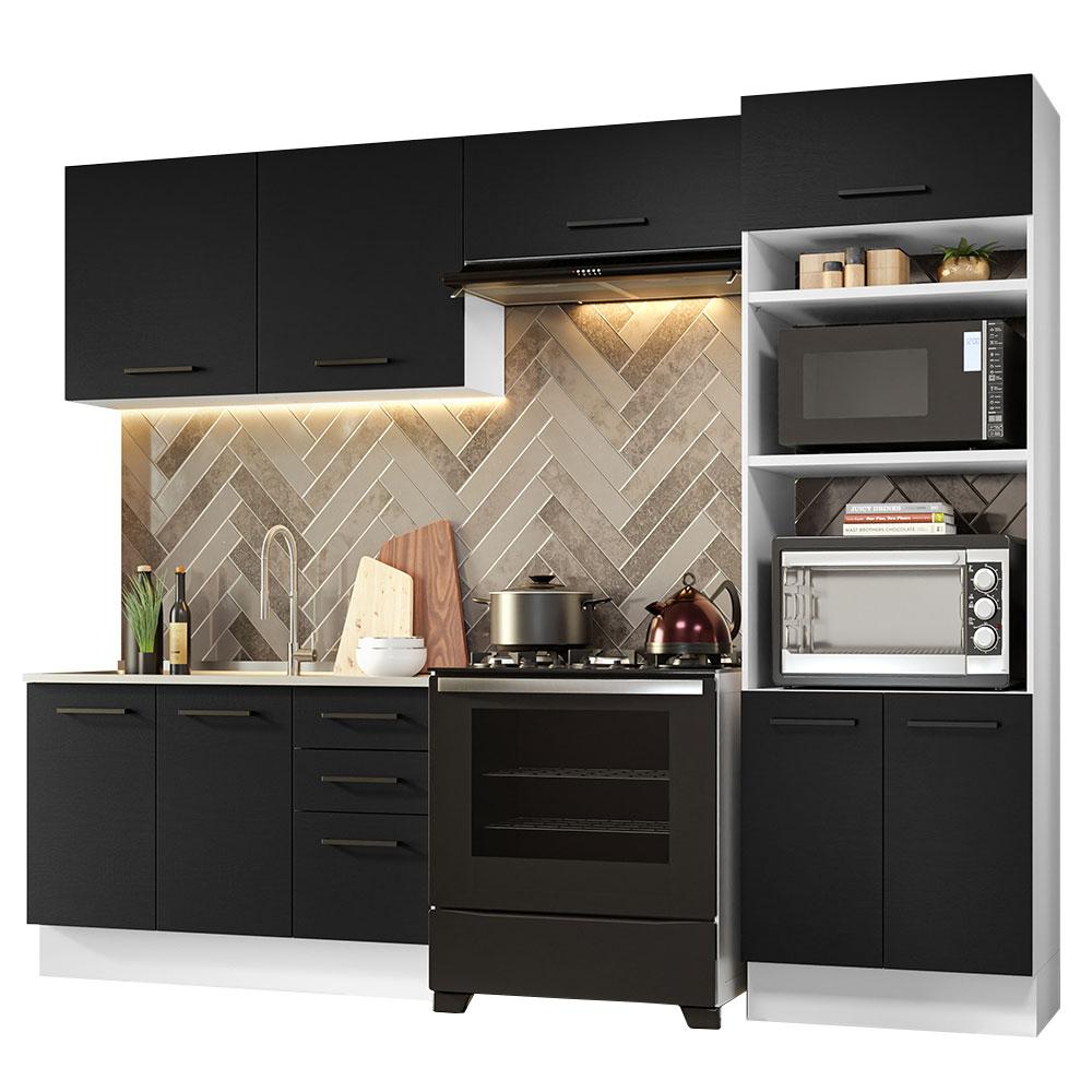 Armário de  Cozinha Completa 270cm Branco/Preto Agata Madesa 08