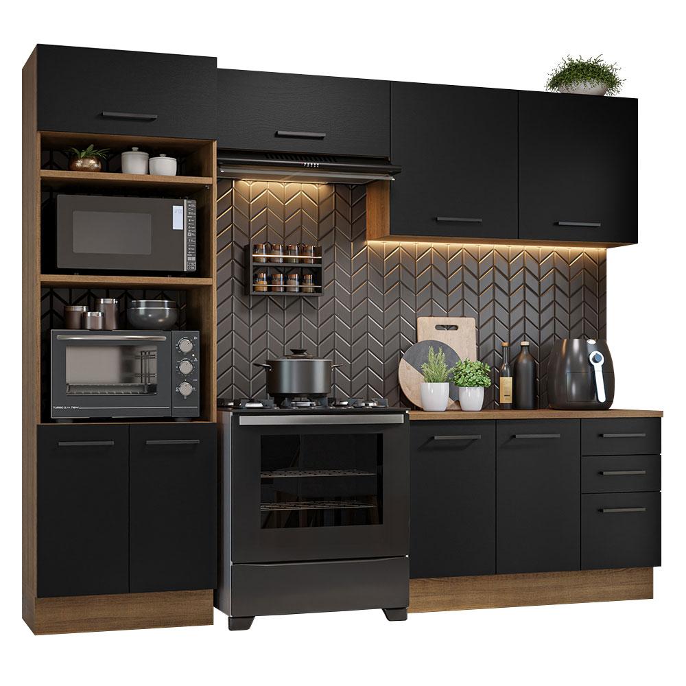 Armário de  Cozinha Completa 270cm Rustic/Preto Agata Madesa 07