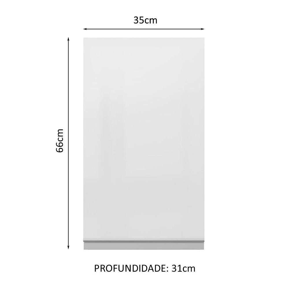 Armário de Cozinha Aéreo 100% MDF 35 cm 1 Porta Branco Brilho Acordes Madesa