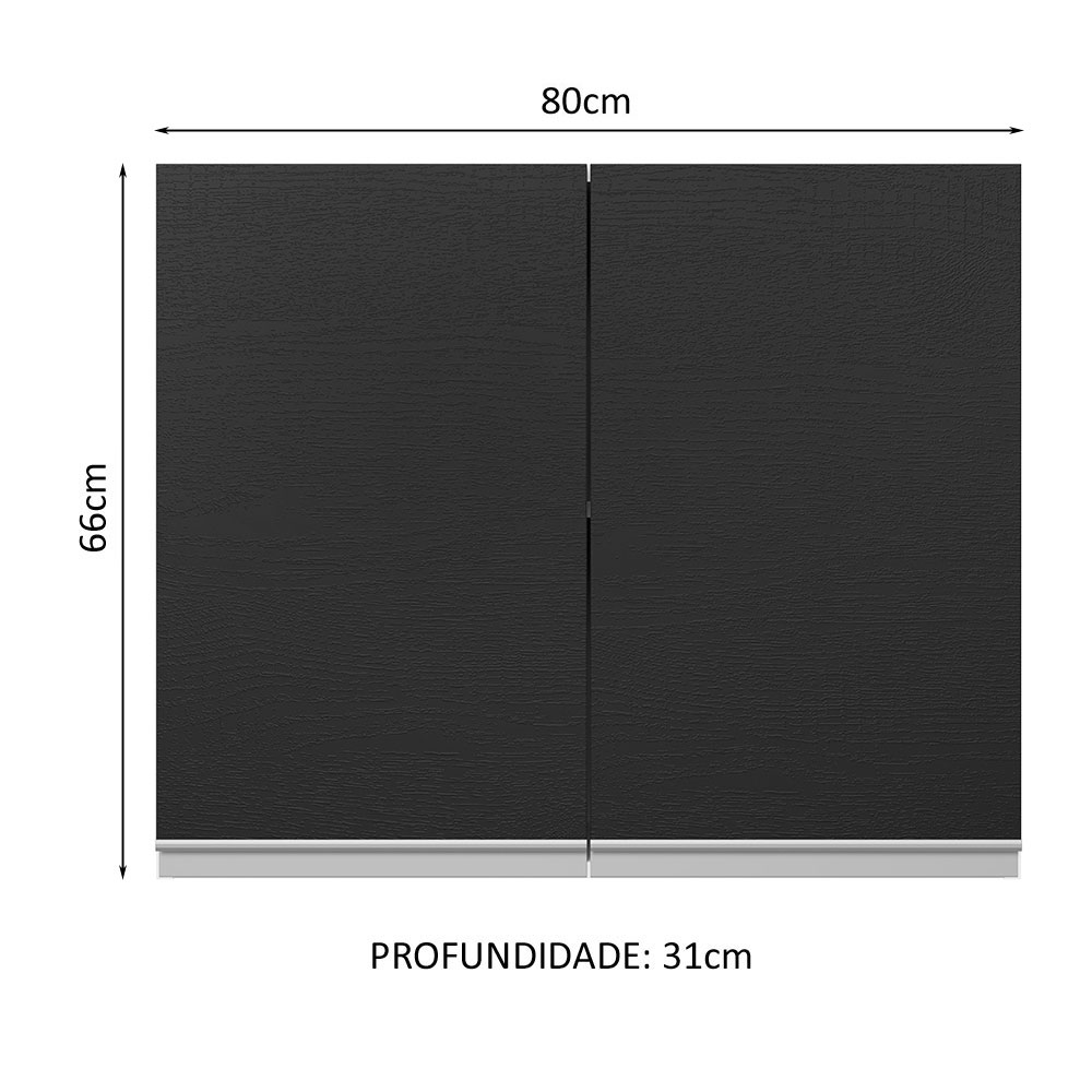 Armário de Cozinha Aéreo 100% MDF 80 cm 2 Portas Branco/Preto Acordes Madesa