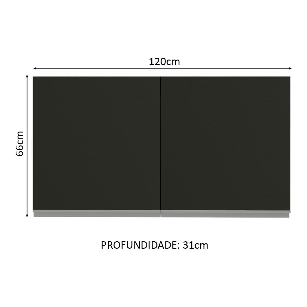 Armário de Cozinha Aéreo 120 cm 2 Portas Branco/Preto Glamy Madesa