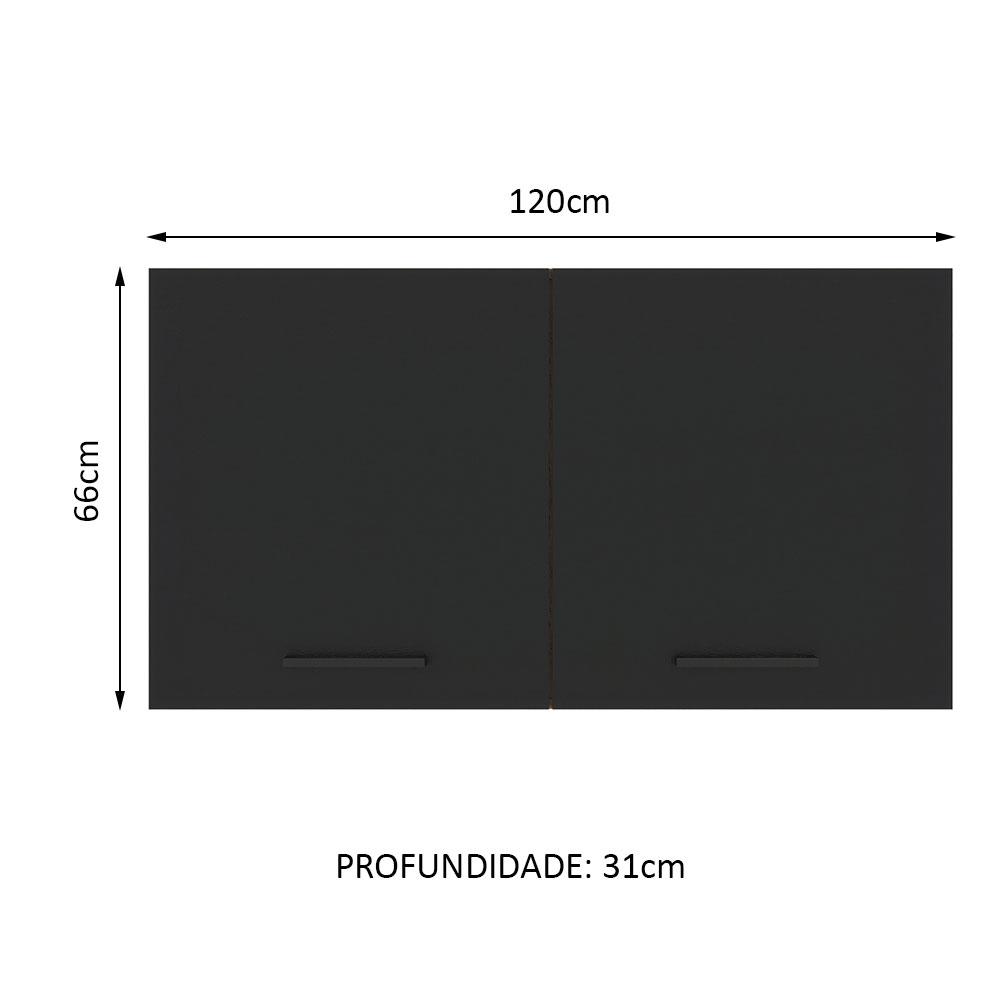 Armário de Cozinha Aéreo 120 cm 2 Portas Rustic/Preto Agata Madesa