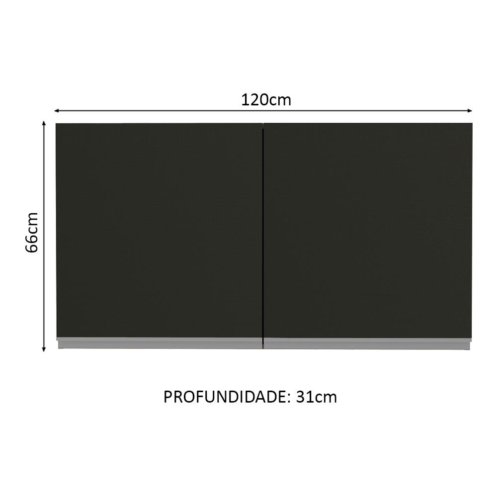 Armário de Cozinha Aéreo 120 cm 2 Portas Rustic/Preto Glamy Madesa