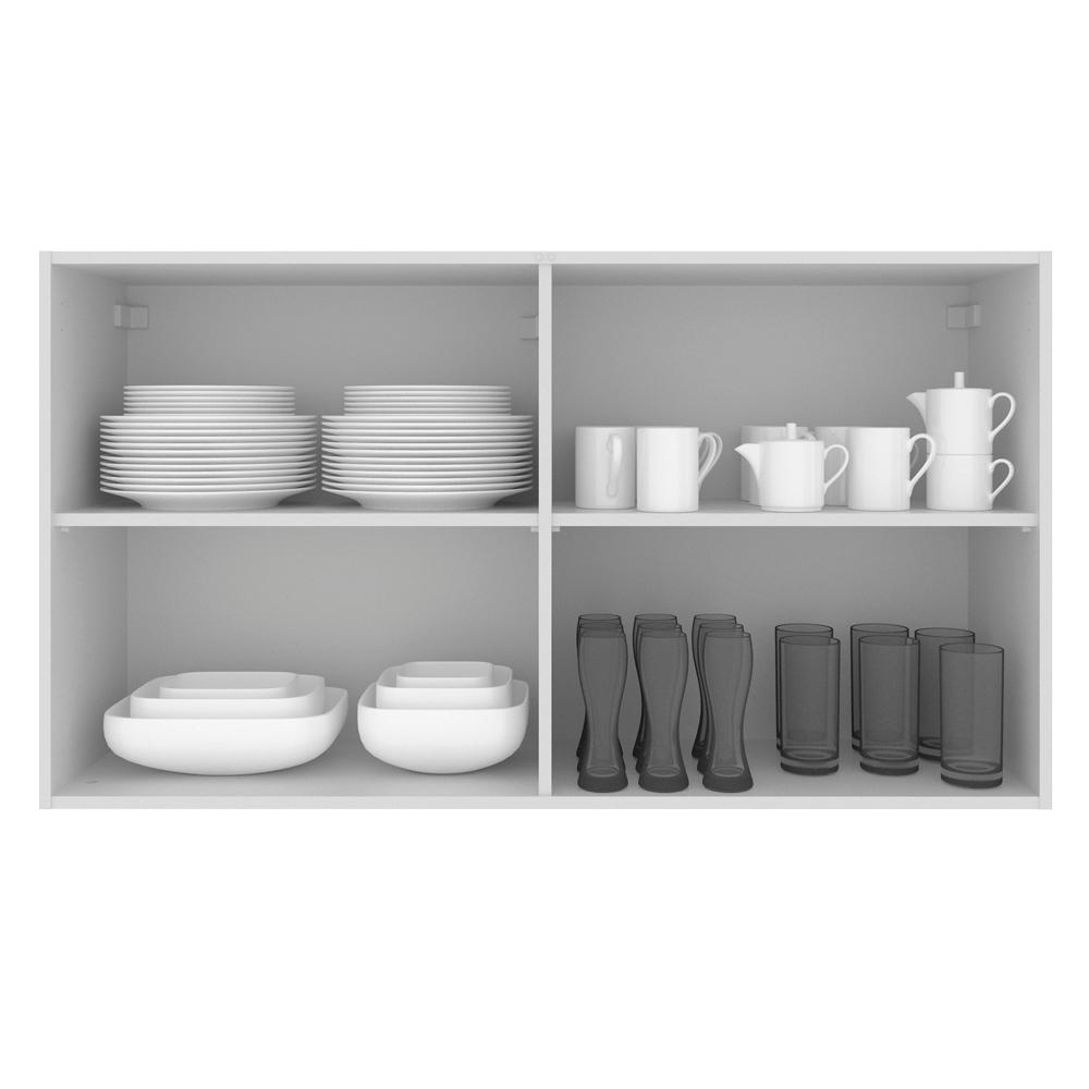 Armário de Cozinha Aéreo 120 cm 2 Portas com Vidro Branco Glamy Madesa
