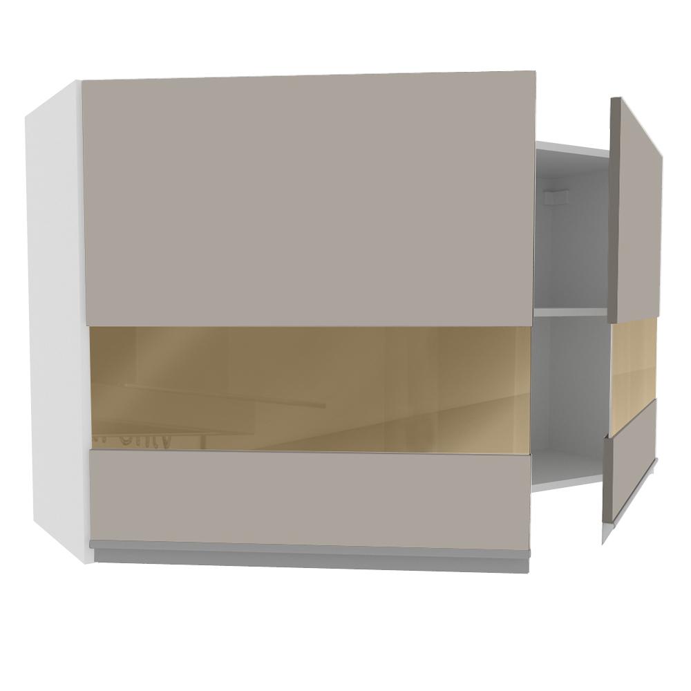 Armário de Cozinha Aéreo 120 cm 2 Portas com Vidro Branco/Crema Glamy Madesa