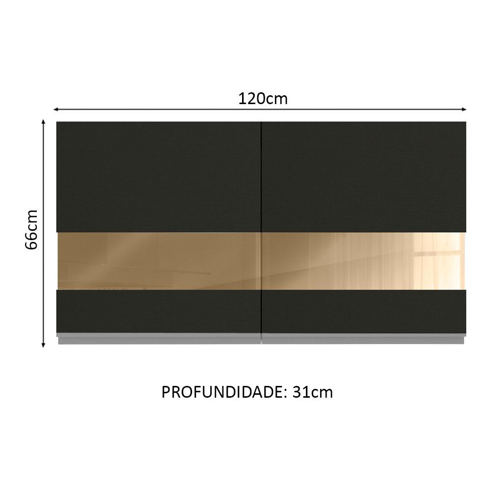 Armário de Cozinha Aéreo 120 cm 2 Portas com Vidro Branco/Preto Glamy Madesa