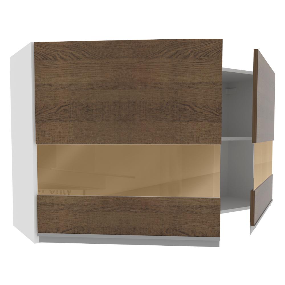 Armário de Cozinha Aéreo 120 cm 2 Portas com Vidro Branco/Rustic Glamy Madesa
