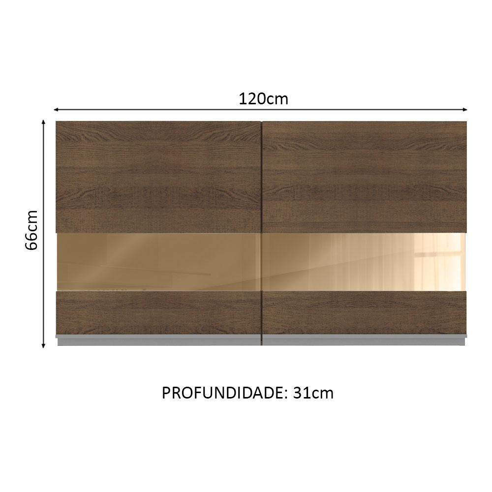 Armário de Cozinha Aéreo 120 cm 2 Portas com Vidro Rustic Glamy Madesa