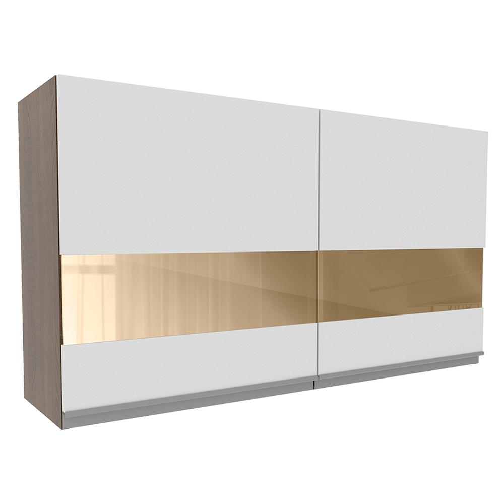 Armário de Cozinha Aéreo 120 cm 2 Portas com Vidro Rustic/Branco Glamy Madesa