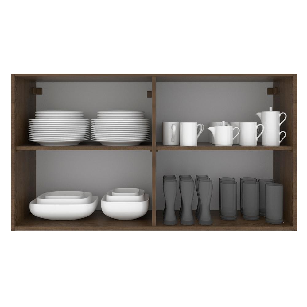 Armário de Cozinha Aéreo 120 cm 2 Portas com Vidro Rustic/Branco Glamy Madesa