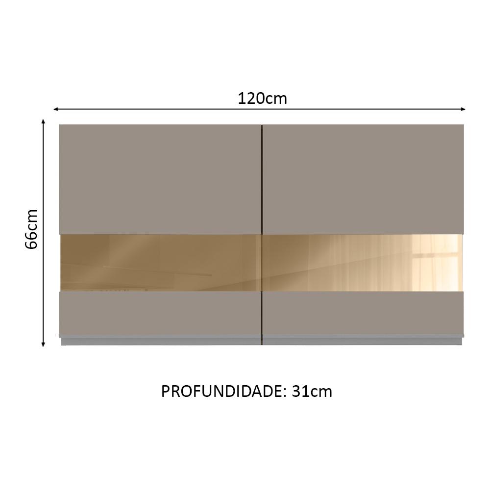 Armário de Cozinha Aéreo 120 cm 2 Portas com Vidro Rustic/Crema Glamy Madesa