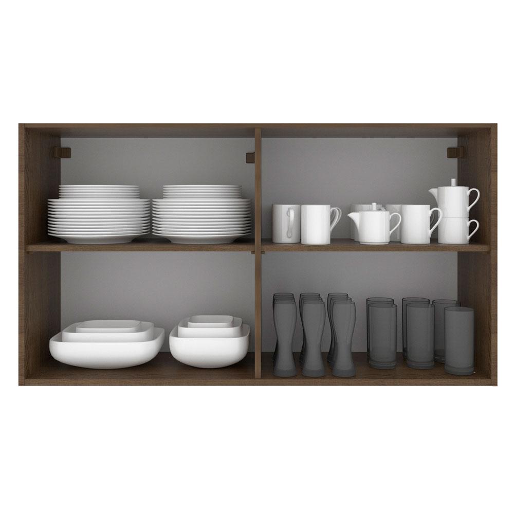 Armário de Cozinha Aéreo 120 cm 2 Portas com Vidro Rustic/Preto Glamy Madesa