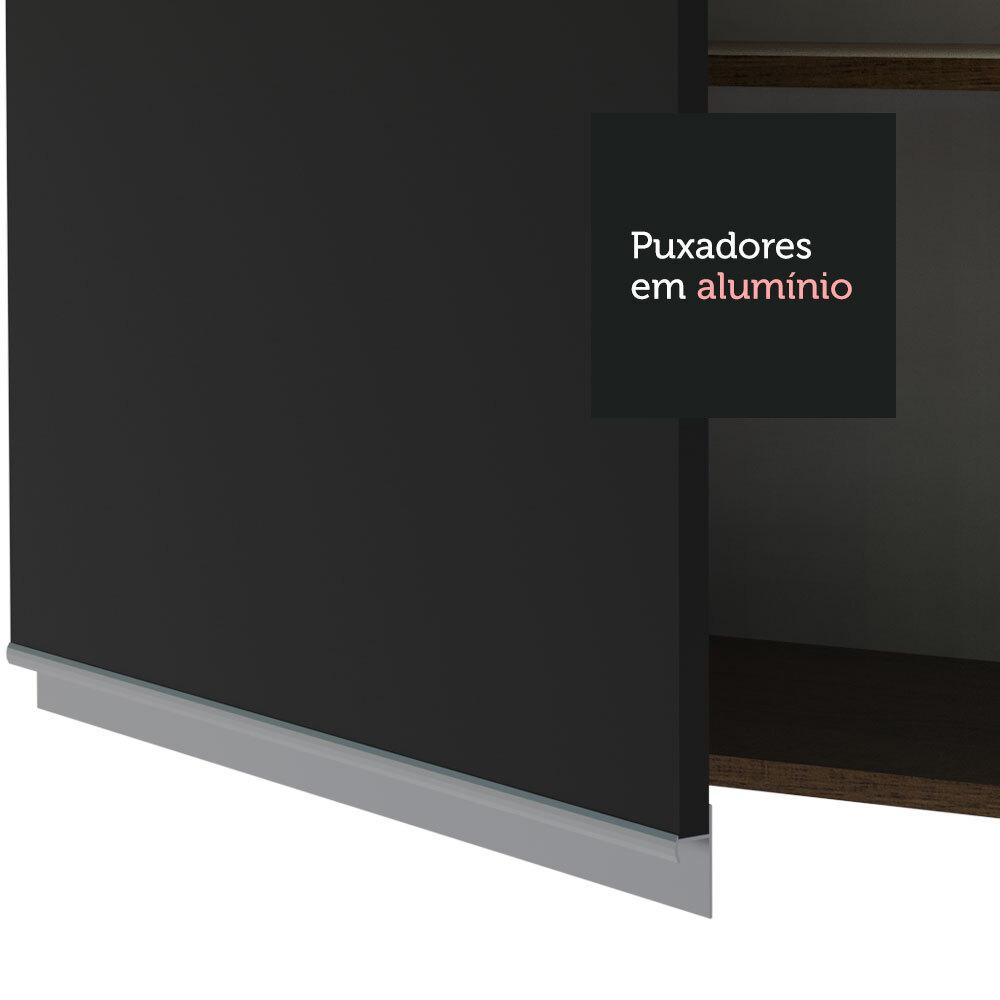 Armário de Cozinha Aéreo 120 cm 2 Portas com Vidro Rustic/Preto Glamy Madesa