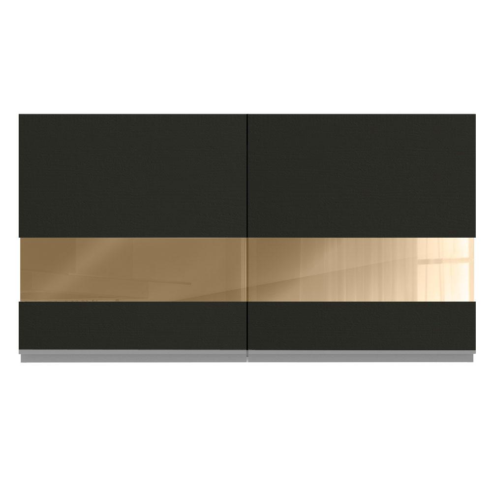 Armário de Cozinha Aéreo 120 cm 2 Portas com Vidro Rustic/Preto Glamy Madesa