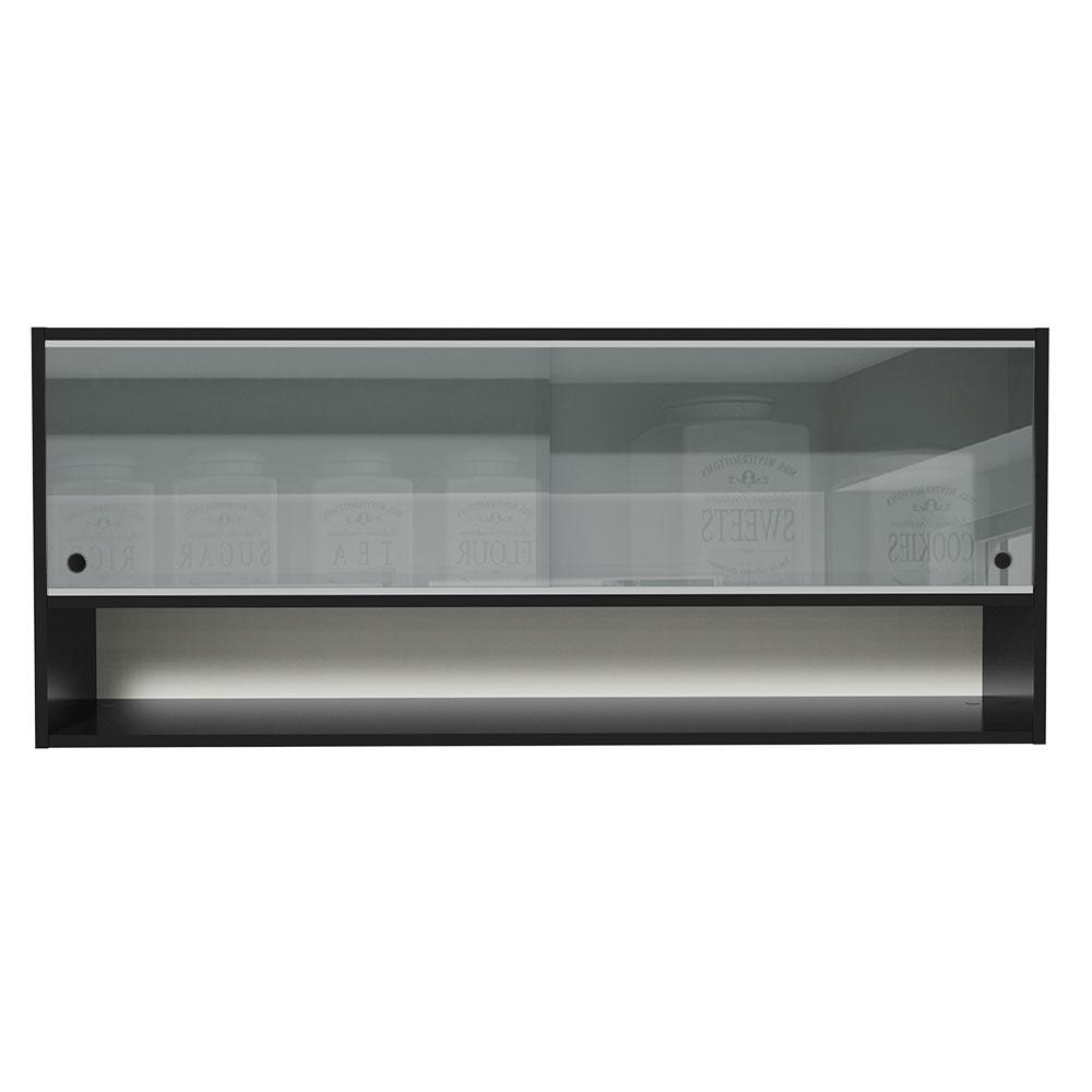 Armário de Cozinha Aéreo 120cm 2 Portas Correr Vidro Neutral 1 Nicho Preto Reims Madesa