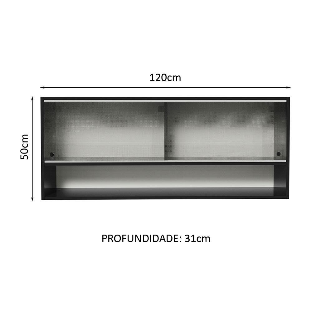 Armário de Cozinha Aéreo 120cm 2 Portas Correr Vidro Pontilhado 1 Nicho Preto Reims Madesa