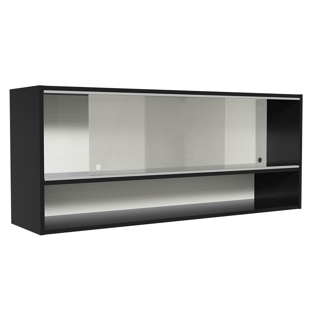 Armário de Cozinha Aéreo 120cm 2 Portas Correr Vidro Pontilhado 1 Nicho Preto Reims Madesa