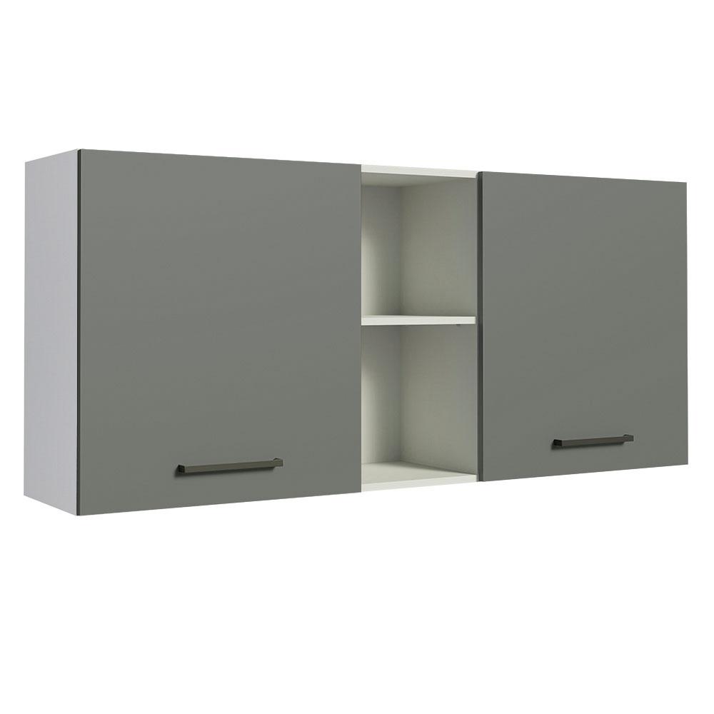 Armário de Cozinha Aéreo 150 cm 2 Portas e 2 Nichos Branco/Cinza Agata Madesa