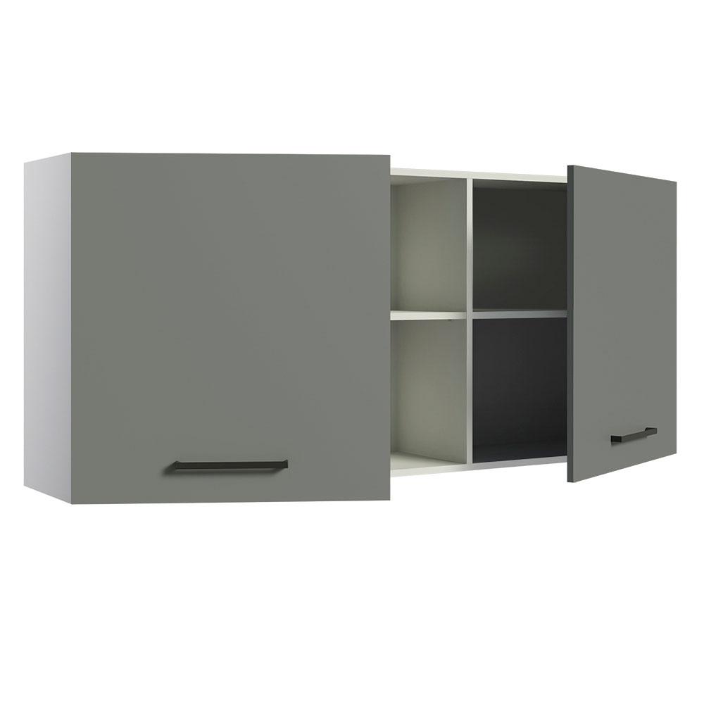 Armário de Cozinha Aéreo 150 cm 2 Portas e 2 Nichos Branco/Cinza Agata Madesa