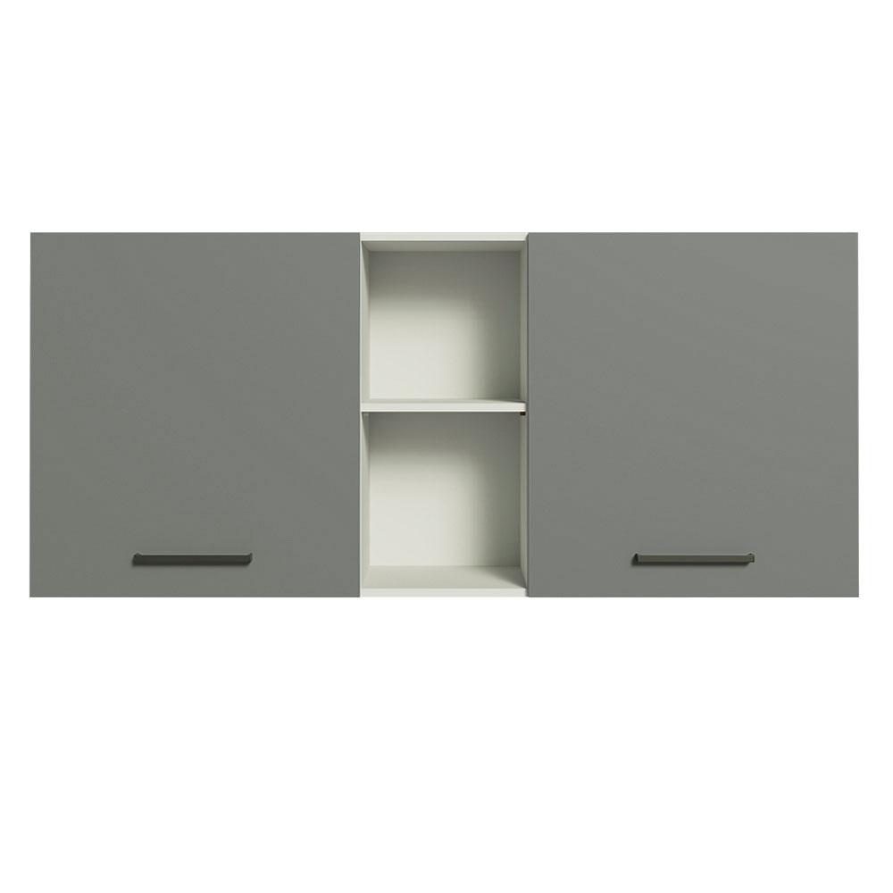 Armário de Cozinha Aéreo 150 cm 2 Portas e 2 Nichos Branco/Cinza Agata Madesa