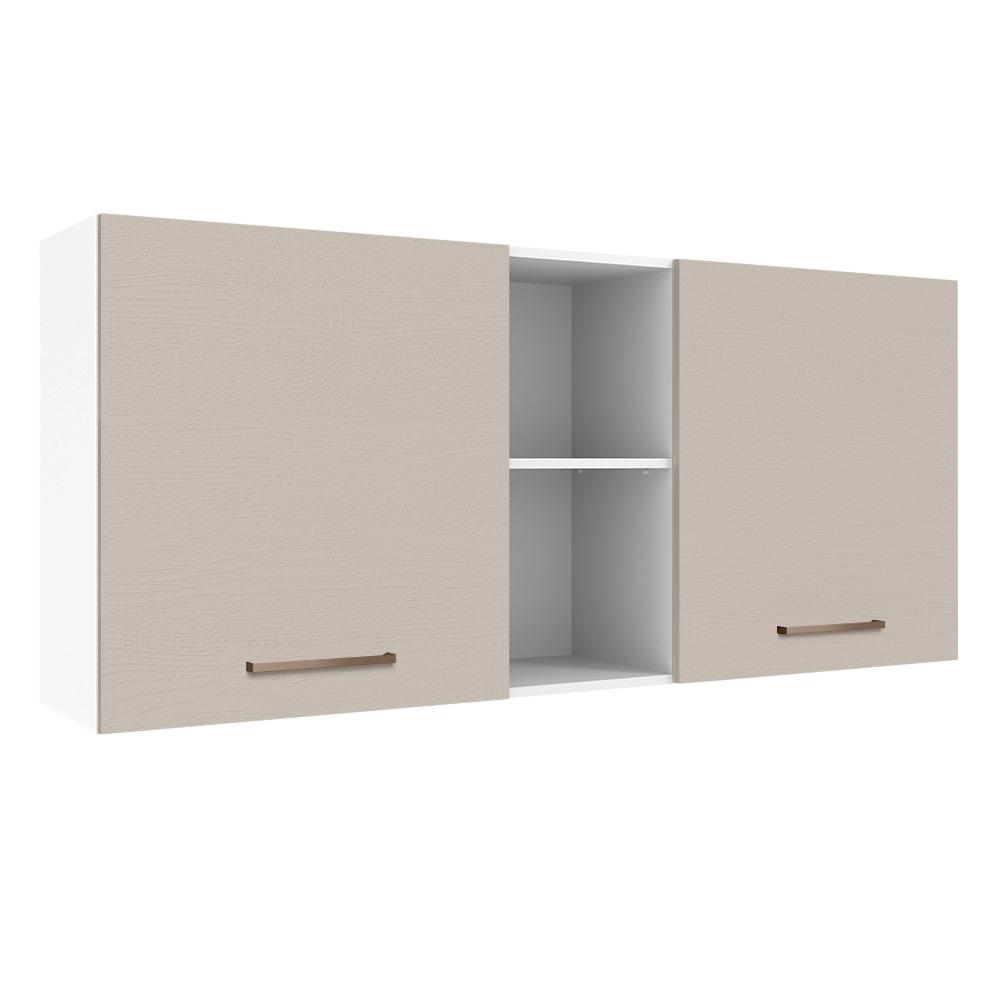 Armário de Cozinha Aéreo 150 cm 2 Portas e 2 Nichos Branco/Crema Agata Madesa