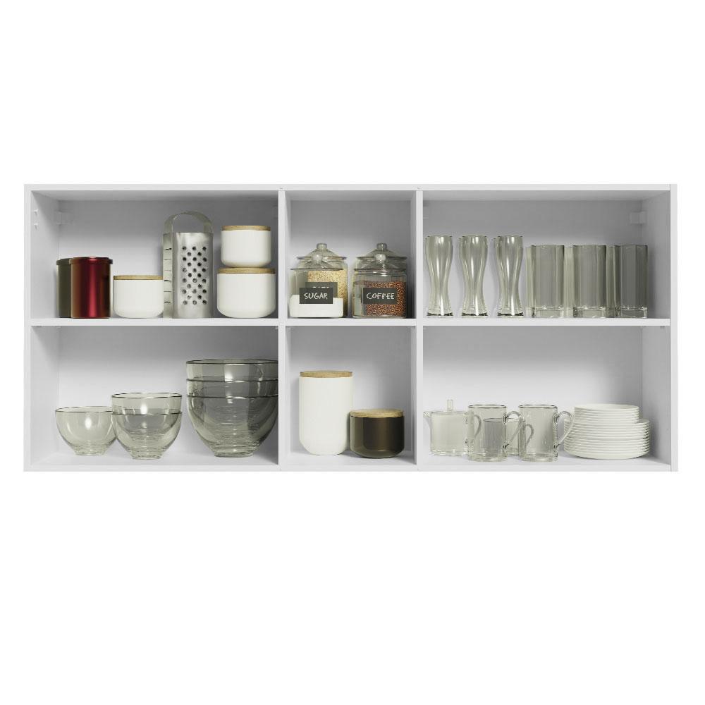 Armário de Cozinha Aéreo 150 cm 2 Portas e 2 Nichos Branco/Crema Agata Madesa