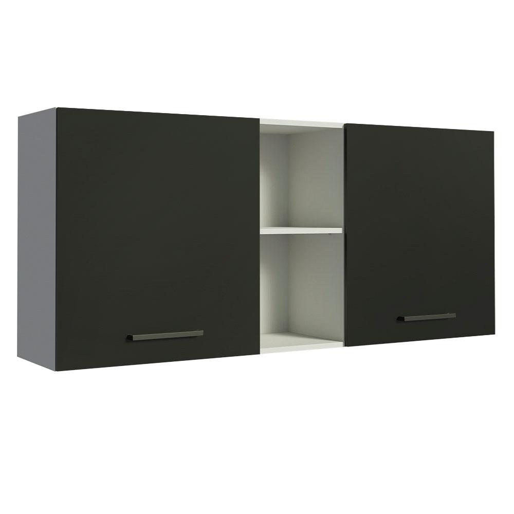 Armário de Cozinha Aéreo 150 cm 2 Portas e 2 Nichos Branco/Preto Agata Madesa