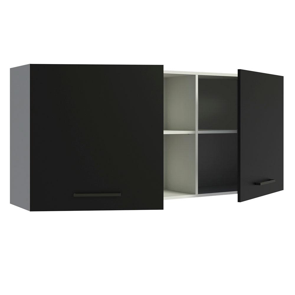 Armário de Cozinha Aéreo 150 cm 2 Portas e 2 Nichos Branco/Preto Agata Madesa