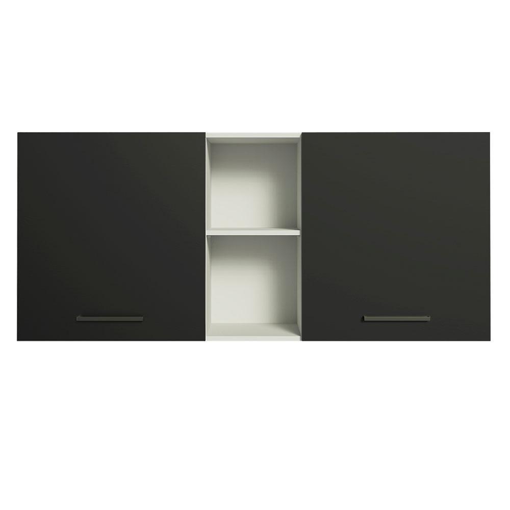 Armário de Cozinha Aéreo 150 cm 2 Portas e 2 Nichos Branco/Preto Agata Madesa