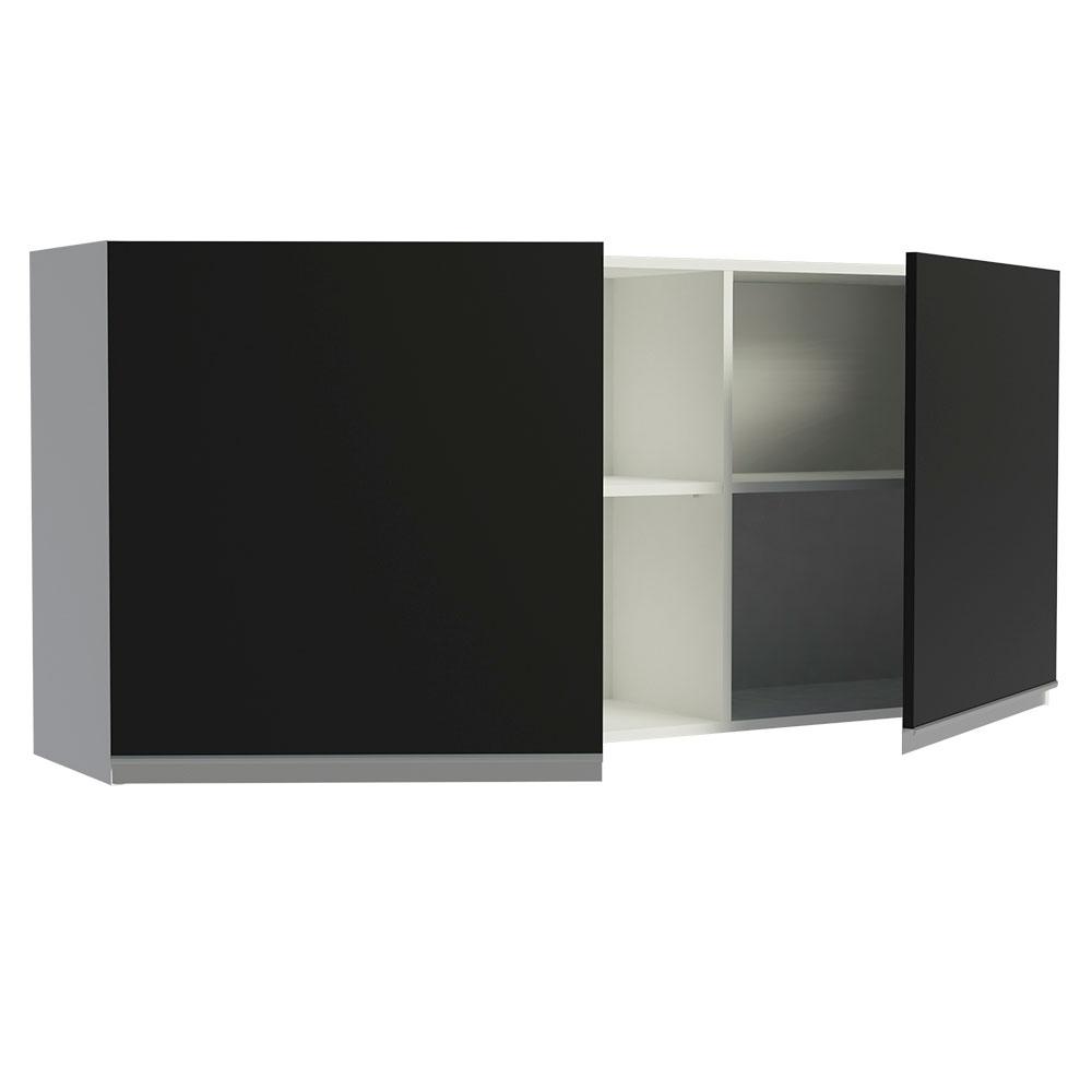 Armário de Cozinha Aéreo 150 cm 2 Portas e 2 Nichos Branco/Preto Glamy Madesa