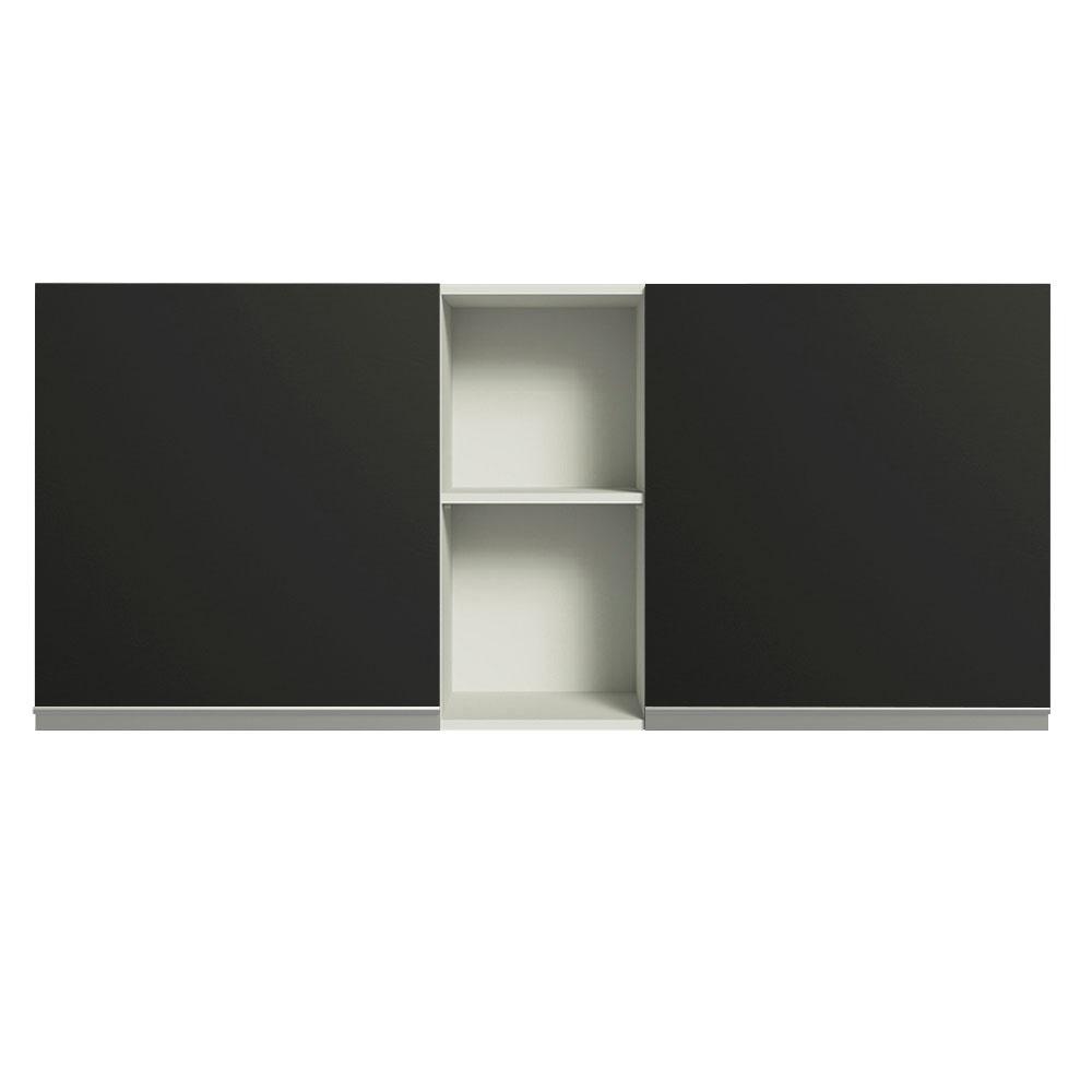 Armário de Cozinha Aéreo 150 cm 2 Portas e 2 Nichos Branco/Preto Glamy Madesa