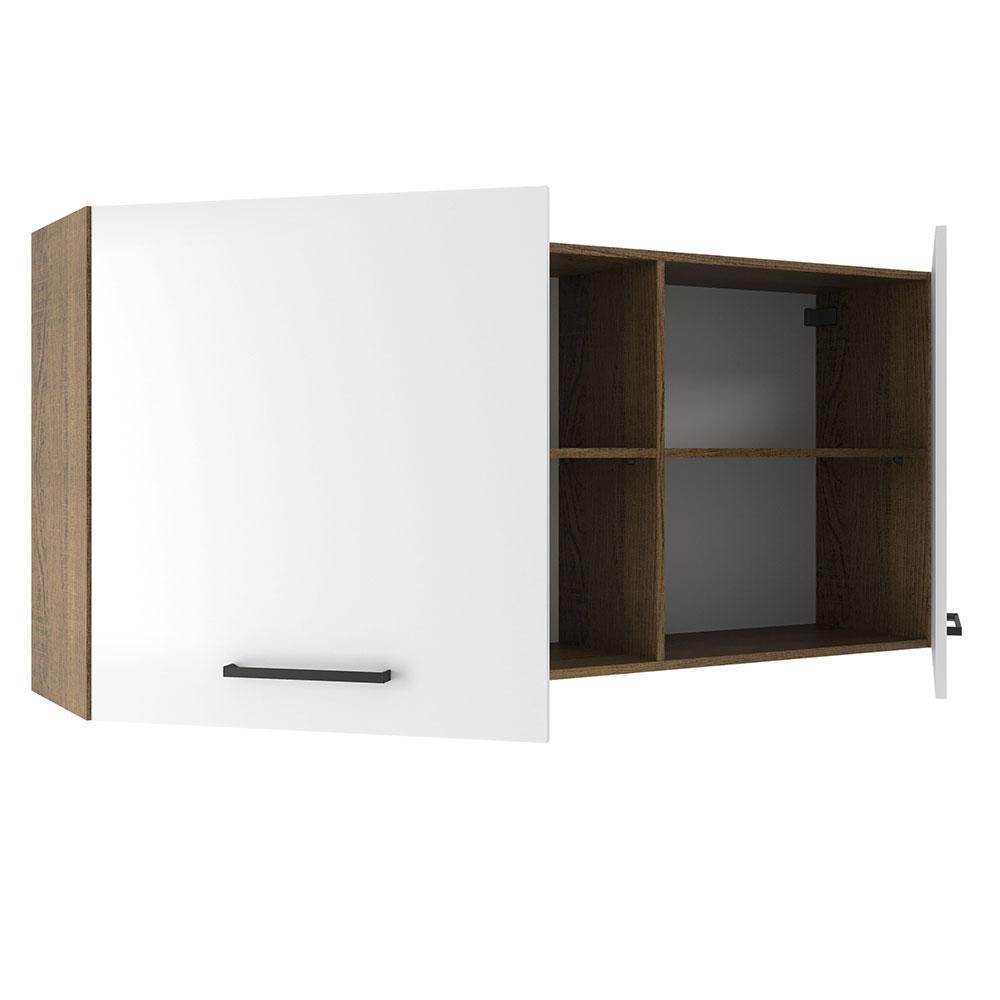 Armário de Cozinha Aéreo 150 cm 2 Portas e 2 Nichos Rustic/Branco Agata Madesa