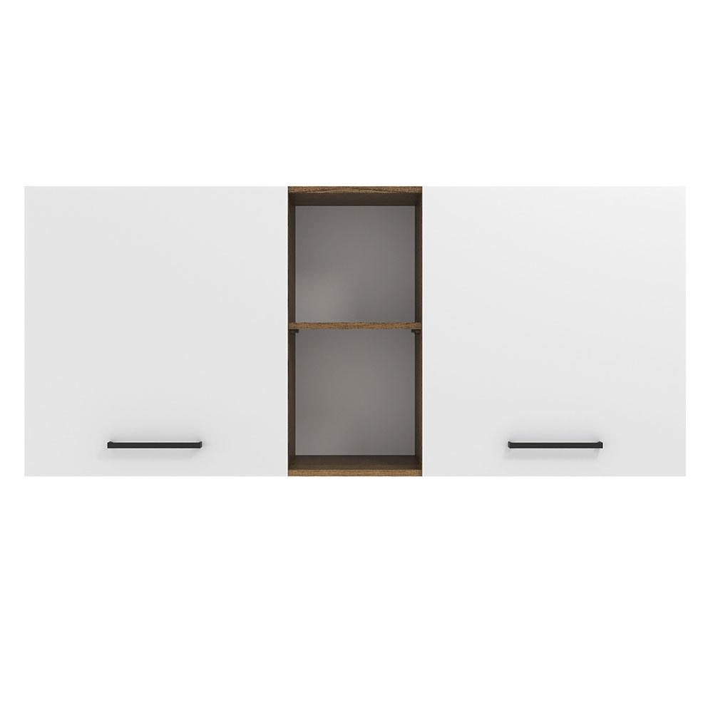 Armário de Cozinha Aéreo 150 cm 2 Portas e 2 Nichos Rustic/Branco Agata Madesa