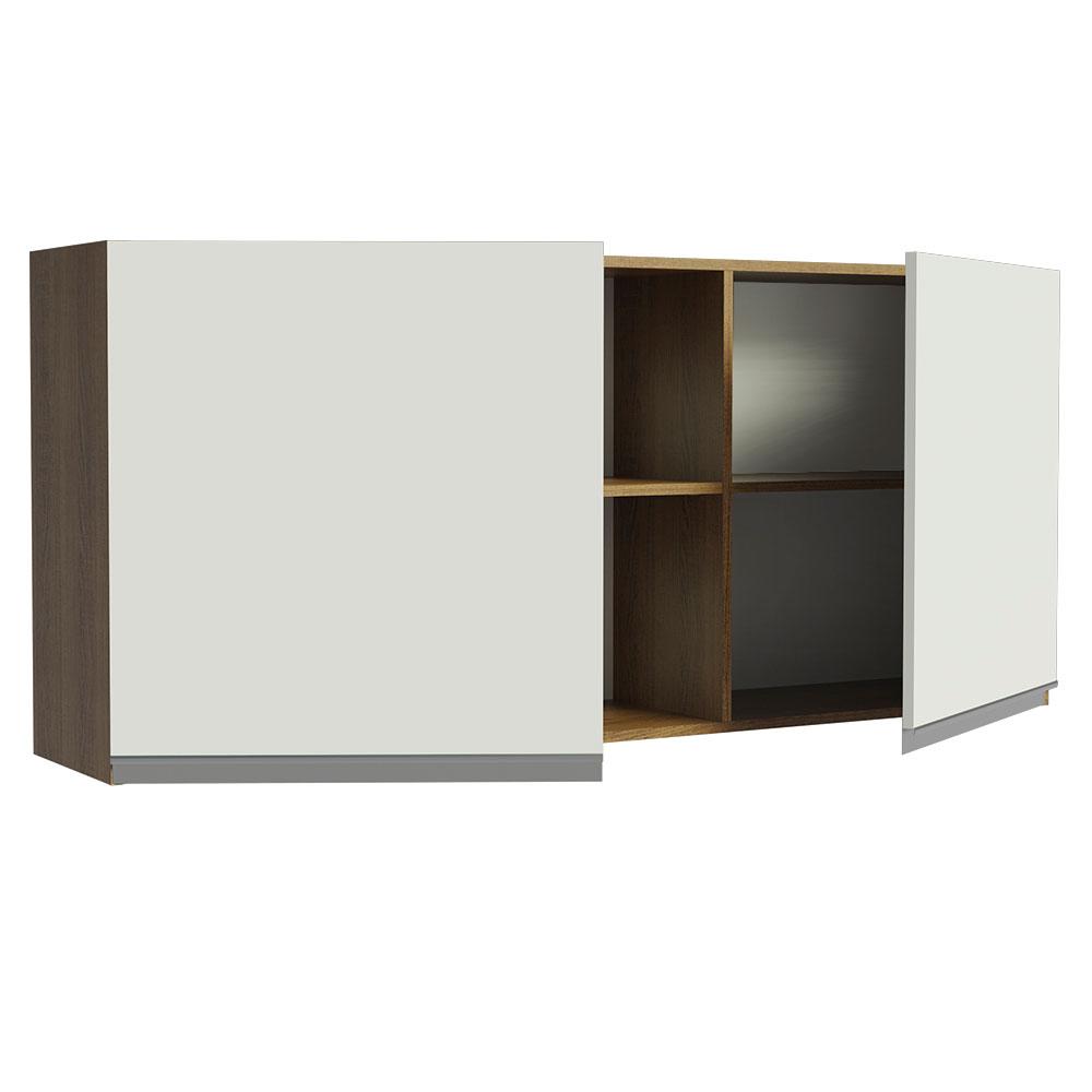 Armário de Cozinha Aéreo 150 cm 2 Portas e 2 Nichos Rustic/Branco Glamy Madesa