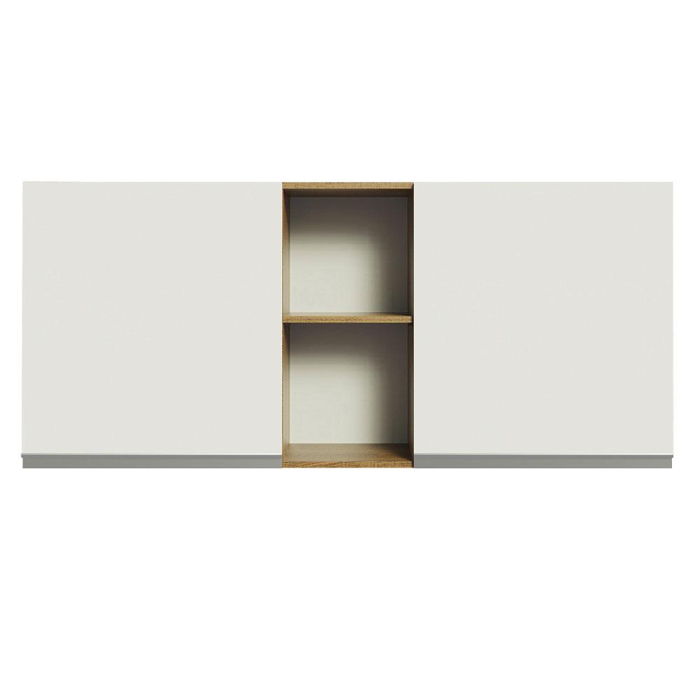 Armário de Cozinha Aéreo 150 cm 2 Portas e 2 Nichos Rustic/Branco Glamy Madesa