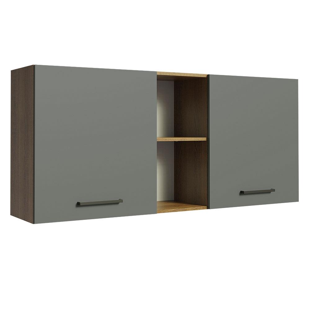 Armário de Cozinha Aéreo 150 cm 2 Portas e 2 Nichos Rustic/Cinza Agata Madesa
