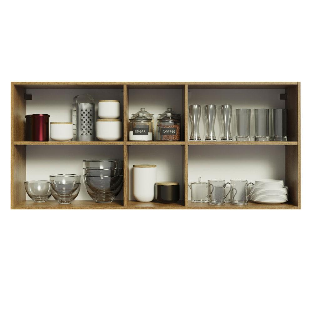 Armário de Cozinha Aéreo 150 cm 2 Portas e 2 Nichos Rustic/Cinza Agata Madesa