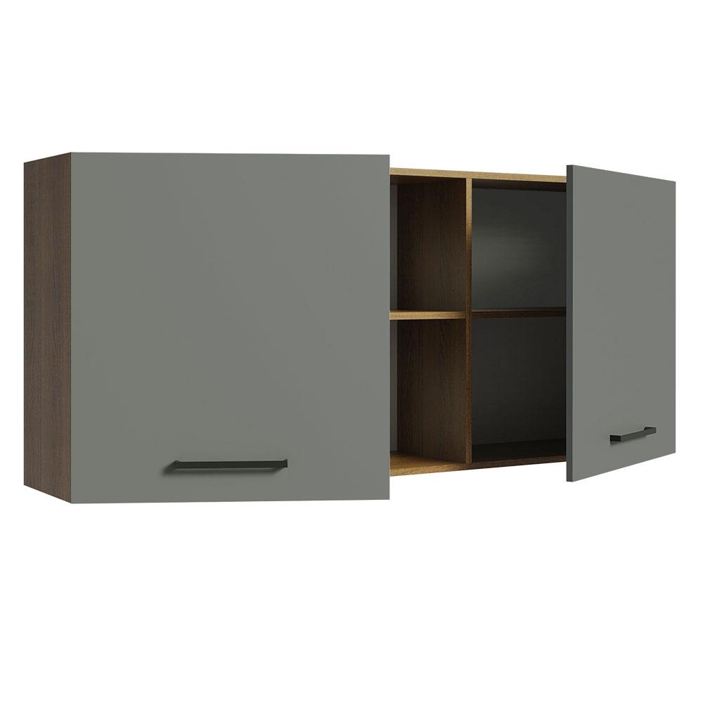 Armário de Cozinha Aéreo 150 cm 2 Portas e 2 Nichos Rustic/Cinza Agata Madesa