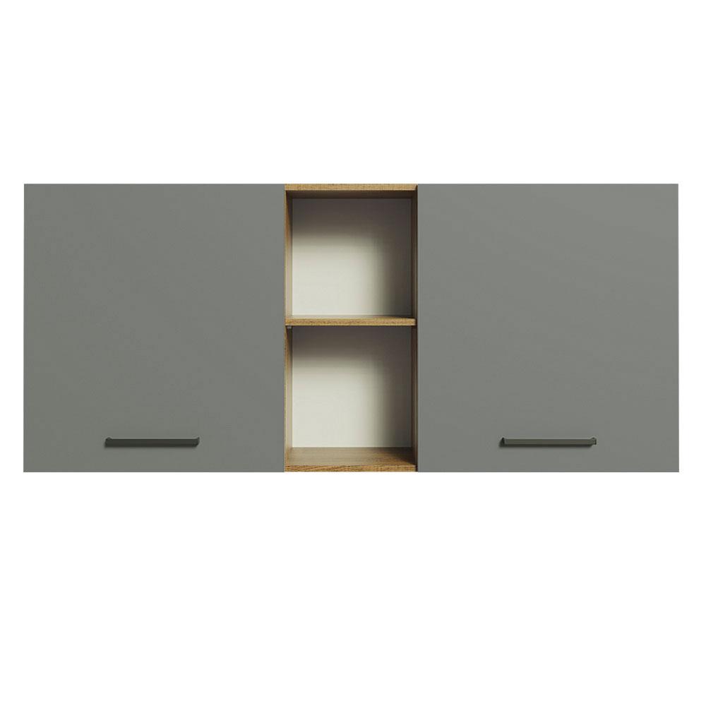 Armário de Cozinha Aéreo 150 cm 2 Portas e 2 Nichos Rustic/Cinza Agata Madesa