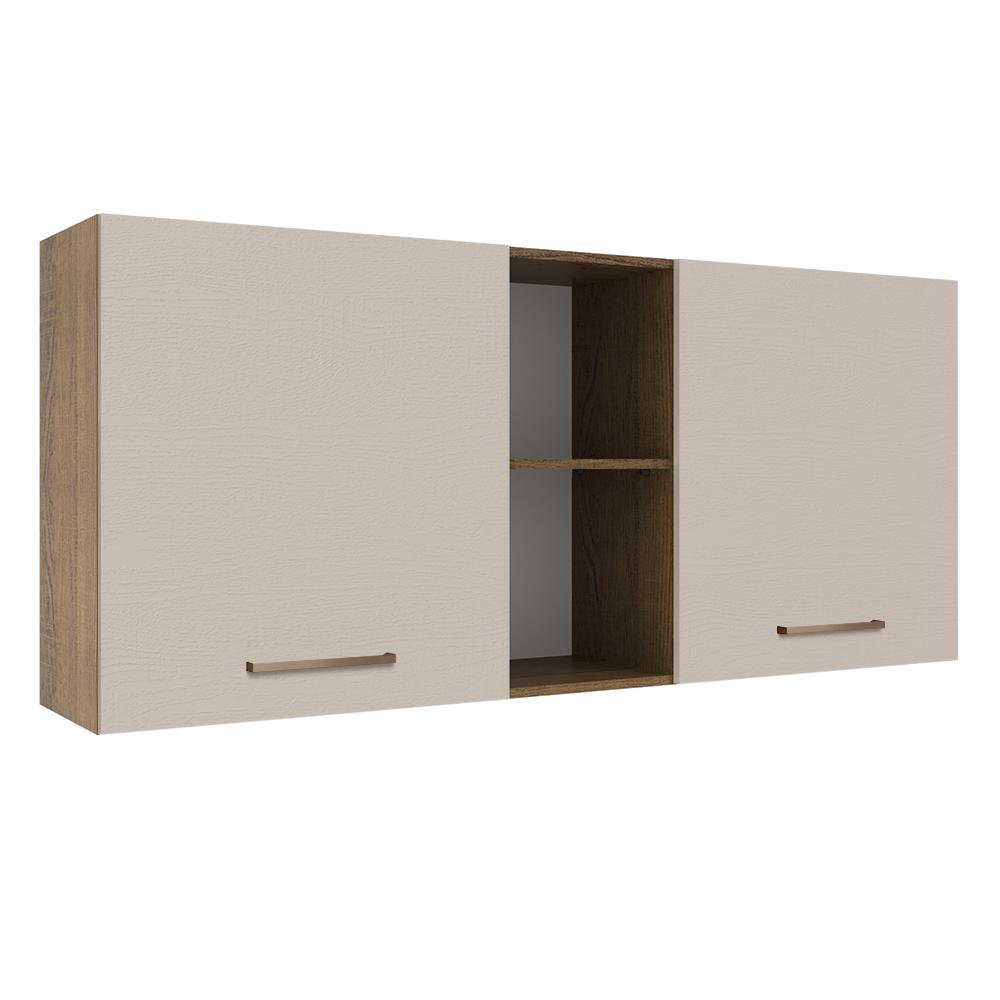 Armário de Cozinha Aéreo 150 cm 2 Portas e 2 Nichos Rustic/Crema Agata Madesa