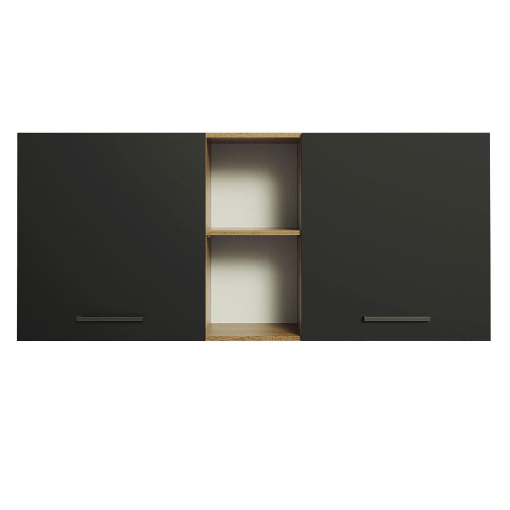 Armário de Cozinha Aéreo 150 cm 2 Portas e 2 Nichos Rustic/Preto Agata Madesa