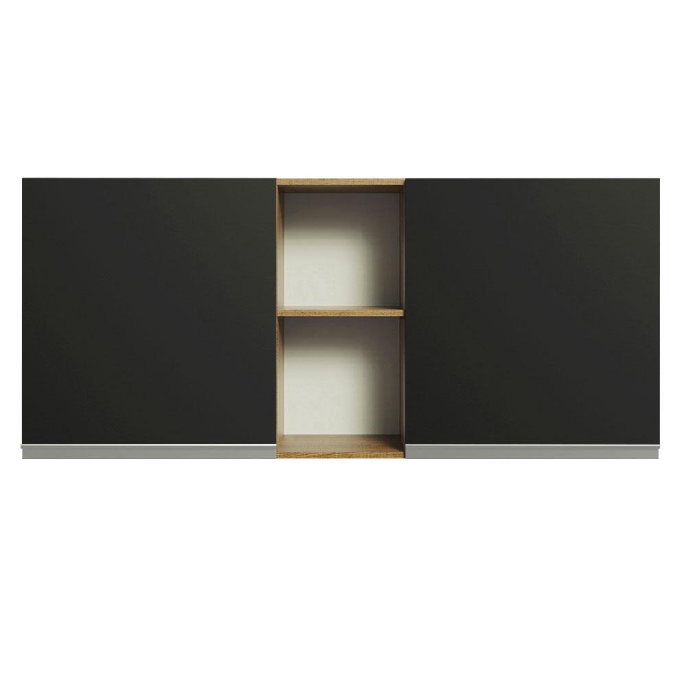 Armário de Cozinha Aéreo 150 cm 2 Portas e 2 Nichos Rustic/Preto Glamy Madesa