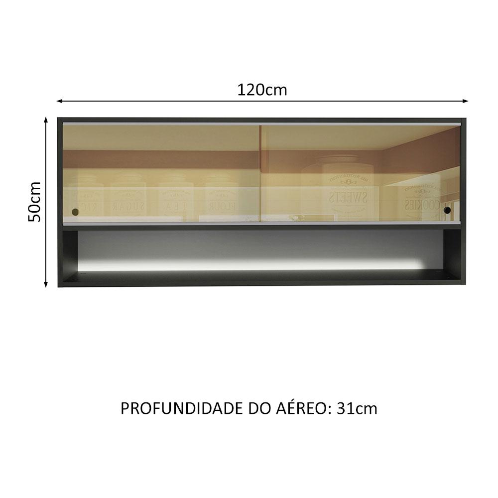Armário de Cozinha Aéreo 2 Portas de Correr de Vidro Reflex 1 Nicho Preto Reims Madesa