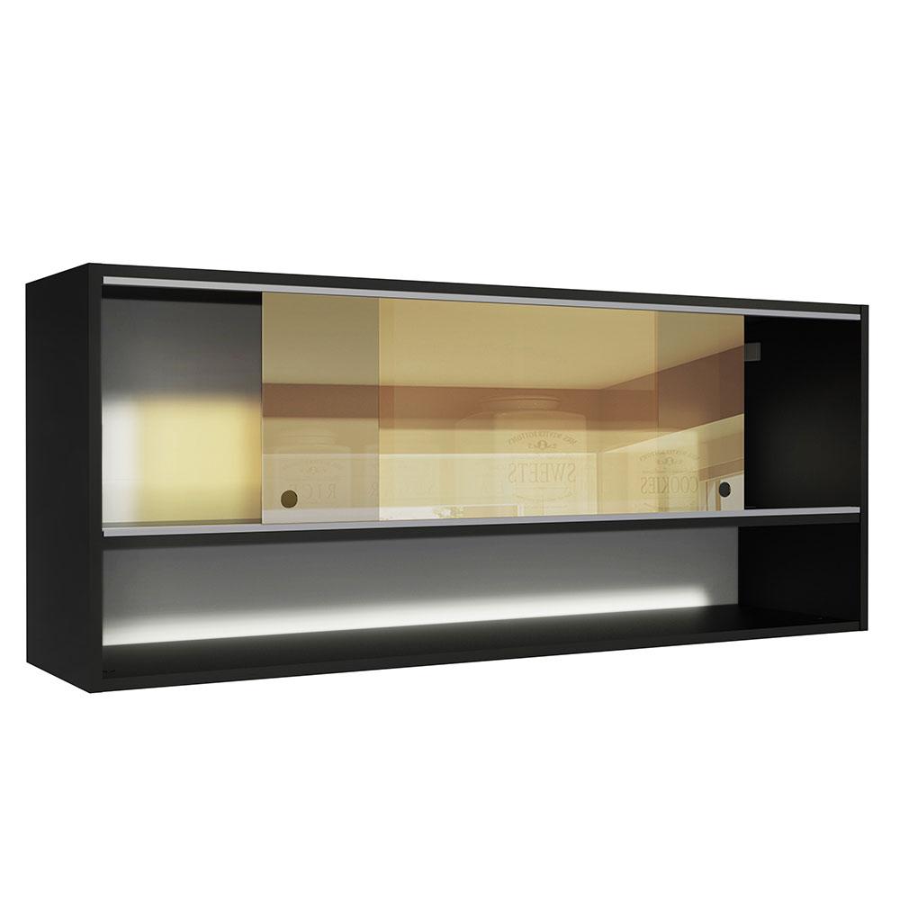 Armário de Cozinha Aéreo 2 Portas de Correr de Vidro Reflex 1 Nicho Preto Reims Madesa