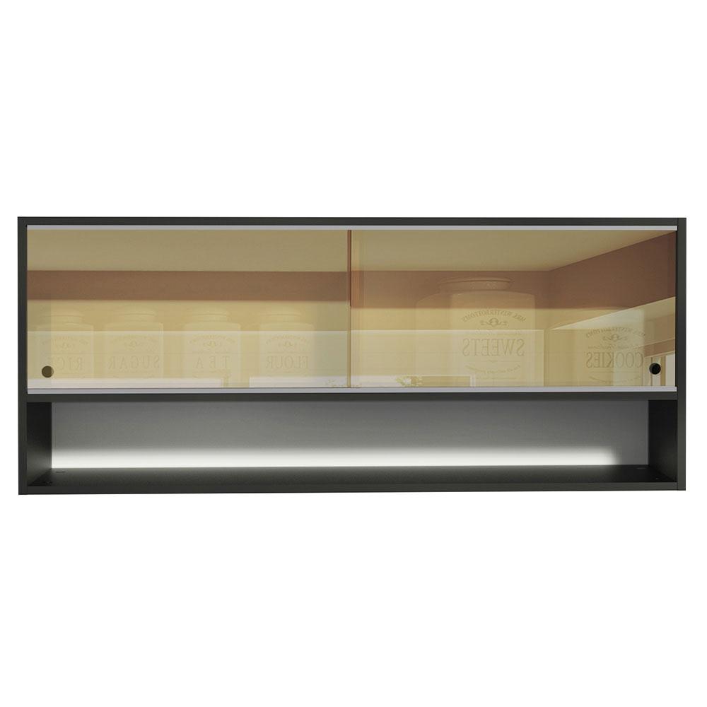 Armário de Cozinha Aéreo 2 Portas de Correr de Vidro Reflex 1 Nicho Preto Reims Madesa